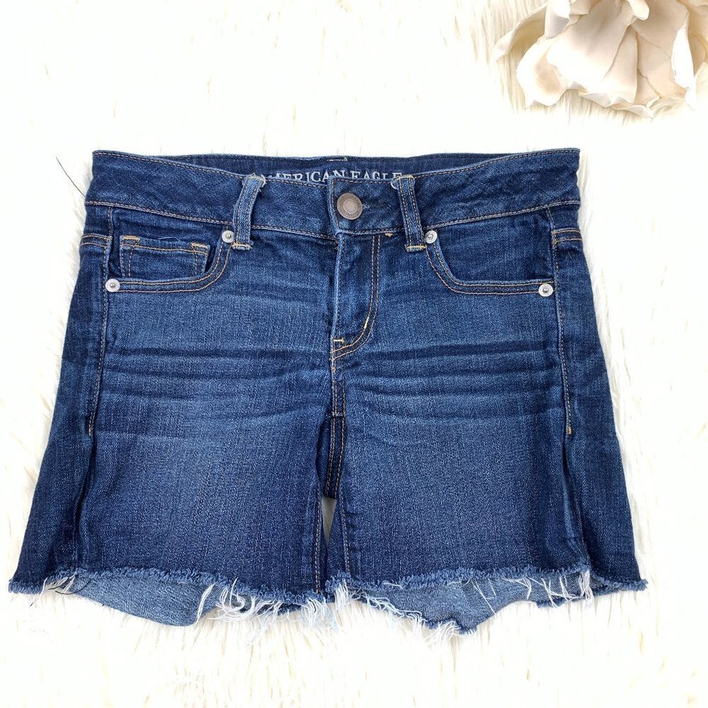 American Eagle Stretch Distressed Denim Cut-Off Raw Hem Shorts Women's Size 4